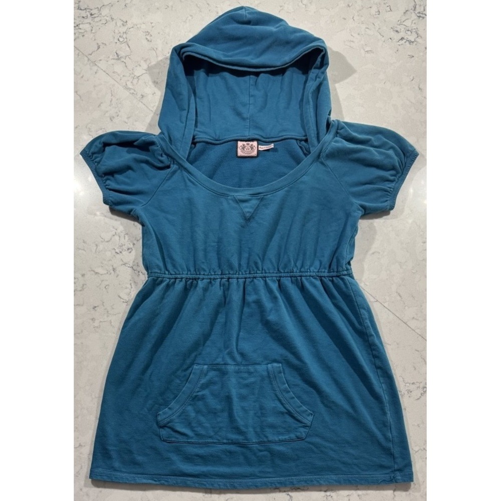 VTG Y2K Juicy Couture Terry Cloth Hooded Dress Swim Cover Up Womens Medium Blue
